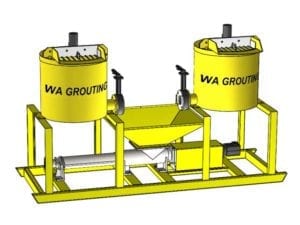 Yellow, black and white dual bowl and skid illustration for twin bowl grout pump units
