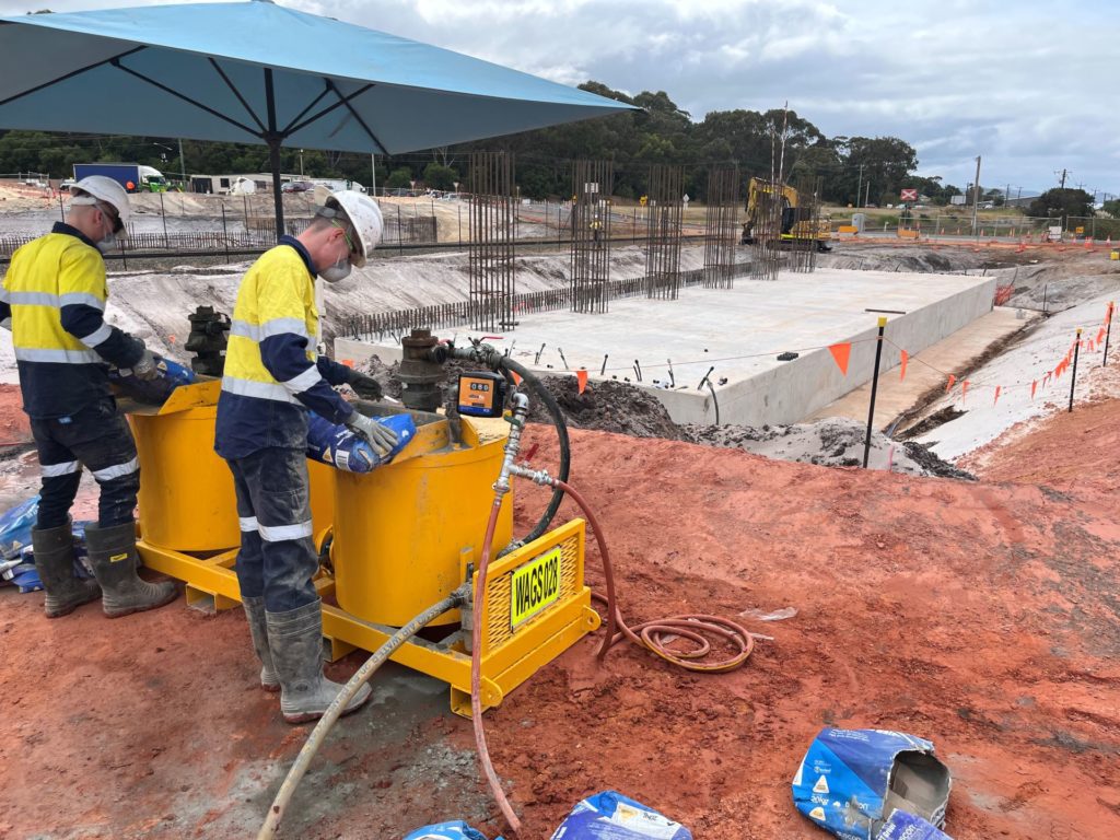 WA Grouting Systems Grout Pump Wet Hire and Contracting Service on-site in the Great Southern of WA