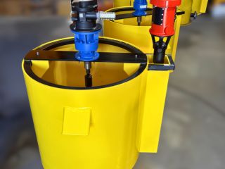 Front poly bowl grout mixer used for grout mixing and pumping applications.