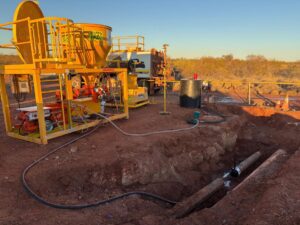 WAGS CM180 grout station operating at a remote grouting project in Western Australia.